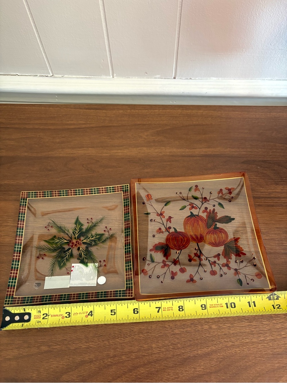 Holiday Glass Trinket Dishes, Plaid Holly Christmas & Fall/Pumpkin Autum Designs